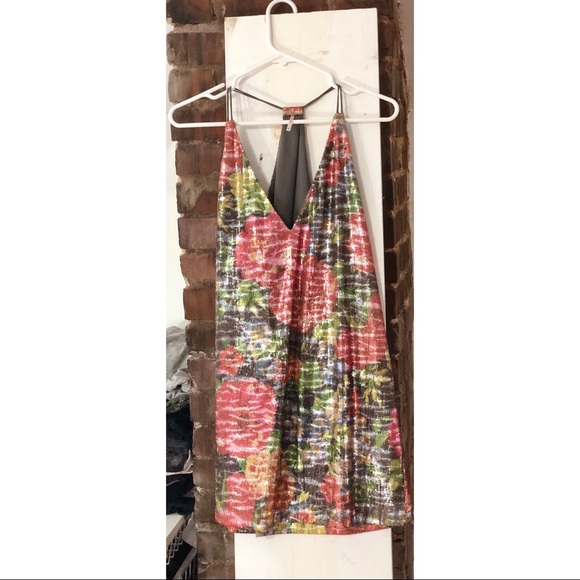 Free People Sequin Shimmer Floral Mini Slip Dress - Picture 2 of 5